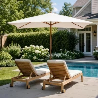 Outsunny Parasol Droit parasol de jardin rectangulaire Bois Polyester Haute densité 3 x 2 m crème(m-10)
