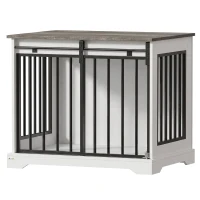 PawHut 80 cm Dog Crate Furniture with Sliding Barn Door for Medium Dogs, White(m-15)