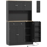 HOMCOM 173 cm Tall Kitchen Cupboard with Charging Station, Pantry Storage Cabinet with Adjustable Shelves and 4 Door Racks(m-1)