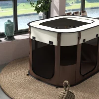 PawHut Foldable Dog Pen with Storage Bag for Indoor/Outdoor Use, Portable Pet playpen, with Ground Stakes - Brown(m-11)