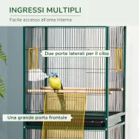 PawHut Gabbia Voliera per Uccelli per Interni con Ruote e Vassoi Estraibili, 51.5x50x140 cm, Verde Scuro(m-5)