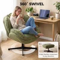 HOMCOM Armchair with Adjustable Footstool, 360° Swivel Chenille Cloud Accent Chair with Thick Cushion, Steel Base, Green(m-5)
