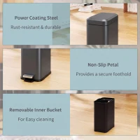 HOMCOM 5L Rectangular Compact Bin Steel Body Removable Bucket Quiet-Close Lid w/ Pedal Lid Rubbish Trash Can Home Office Bedroom Bathroom Living Room Garbage Tidy Clean Grey(m-6)