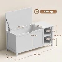 HOMCOM Bancă pentru pantofi cu raft interior reglabil și compartiment cu clapetă, bancă depozitare pentru pantofi, Alb(m-3)