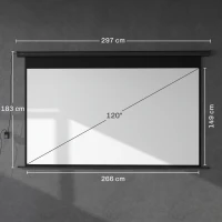 HOMCOM Écran de projection motorisé 120 pouces, 16:9 4K HD, fixation mural ou plafond avec télécommande, 297x8x183cm(m-3)