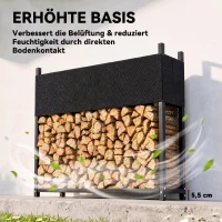Outsunny Kaminholzregal 106 x 25 x 113 cm Brennholzregal mit 600D-Oxford-Abdeckung Stahlrahmen bis 250 kg Schwarz(m-7)