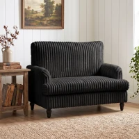 HOMCOM Corduroy Single Sofa Armchair, Modern Accent Chair with Stripes, Turned Legs and Wide Seat, Black(m-7)