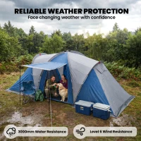 Outsunny Family Camping Tent 3000mm Waterproof Windproof Tunnel Tent 6 Person, Navy Blue & Light Grey(m-5)