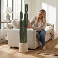 HOMCOM Pianta Artificiale di Cactus con 3 Steli in EVA, Vaso in PP, Decorazione per Soggiorno, 25x25x111 cm, Verde(m-7)