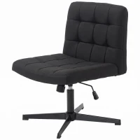 HOMCOM Armless Office Chair, Cross Legged Linen Computer Desk Vanity Chair with Wide Seat, Rocking Function, Black(m-1)