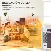 HOMCOM Calefactor Eléctrico Cerámico PTC 1300/2000W con Control Remoto 15–40 °C Oscilación de 45° Temporizador 12H Blanco(m-17)