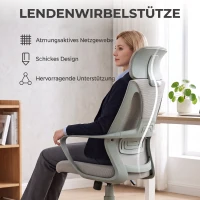 Vinsetto Krzesło biurowe, krzesło przy biurku z funkcją kołysania, regulowane wysokościowo z zagłówkiem i podparciem lędźwiowym, szare(m-6)