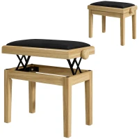 HOMCOM Banc de Piano, Tabouret Piano Réglable en Hauteur 45-56 cm, Banc de Clavier, Siège Rembourré en Velours, Bois Naturel(m-17)