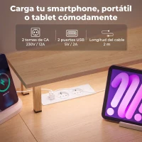 HOMCOM Mesa de Escritorio con Luces LED Cajones Tomas de Corriente Puertos USB y Soporte para Monitor 155,5x48x88,5 cm Blanco(m-5)