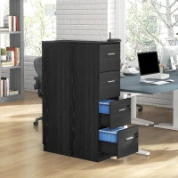 HOMCOM Gaveteiro de Secretária com 4 Gavetas Fechaduras e Barras Ajustáveis para Arquivo A4 e Letter 40x42x130,8 cm Preto(m-7)