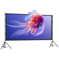 HOMCOM 254 cm 16:9 HD 4K/8K projectorscherm met standaard, draagbaar dubbelzijdig scherm met inklapbare statieven, wit(m-1)