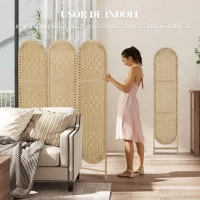 HOMCOM Paravan de Interior Pliabil cu 3 Panouri, 120x170 cm, Stil Boem, din Hârtie și Lemn de Pin, Culoare Lemn(m-7)