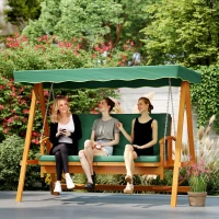Outsunny 3 Seater 2-in-1 Wooden Garden Swing Seat Swing Chair, Outdoor Convertible Hammock Bench w/cushion, Furniture Lounger Bed, Dark Green(m-8)