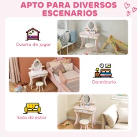 AIYAPLAY Tocador para Niñas 2 en 1 Escritorio con Taburete Espejo Cajón 7 Accesorios para Niños a Partir de 3 Años Rosa(m-9)