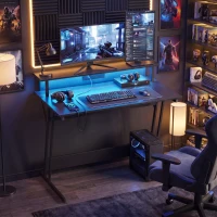 HOMCOM Two-Level LED Gaming Desk - Black(m-2)