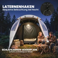 Outsunny Campingzelt für 3 Pers., abdunkelbare Fenster, wasserdicht, 180H x 460L x 230B cm, Khaki/Orange(m-7)