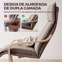 HOMCOM Cadeirão para Sala em Tecido Aspeto Linho com Apoio para os Pés, Baloiço Suave, Encosto Alto e Assento Largo, Castanho Claro(m-5)