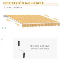 Outsunny Toldo Manual Retráctil 300x250 cm, Toldo Exterior Terraza con Ángulo Ajustable, Brazo Articulado, Montaje a Pared, Estructura de Aluminio, Anti-UV e Impermeable, para Jardín Amarillo y Blanco(m-4)