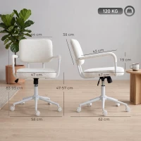 HOMCOM Bürostuhl aus Sherpa-Fleece, Drehstuhl mit 360°-Drehfunktion, Wippfunktion, höhenverstellbar, mit PU-Rollen, cremeweiß(m-3)