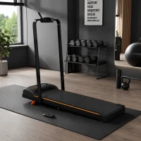 Folding Treadmill with Adjustable Incline, LED Display & Remote Control, Space-Saving Treadmill for Living Room, 121L x 54.5W x 9.5H cm, Black(m-1)