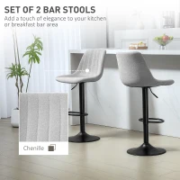 HOMCOM Set of Two Chenille-Feel Tub Bat Stools - Grey(m-4)