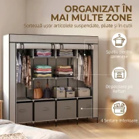 HOMCOM Dulap din Material Textil și Oțel cu 10 Compartimente, 4 Sertare și Uși cu Fermoar, Gri(m-4)