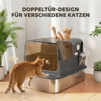 PawHut Katzenklo Edelstahl mit Deckel XXL 72L für große Katzen und Mehrere Katzen mit Doppeltüren Schaufel Pedal Anti-Leck(m-7)