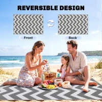 Outsunny Outdoor Rug Reversible Mat Plastic Straw Rug Portable RV Camping Mat for Garden Deck Picnic Indoor, 121 x 182 cm (4 x 6 ft), Light Grey & White(m-7)