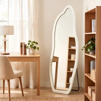 HOMCOM Espelho de Corpo Inteiro 160x60 cm de Pé ou Parede com Moldura Arqueada Aveludada Creme(m-5)