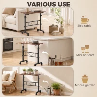 HOMCOM Overbed Table Adjustable Height Sofa Side Table with Wheels 80 x 40 cm Rustic Brown Black(m-6)