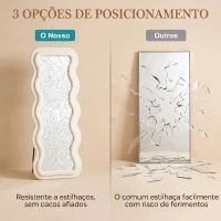 HOMCOM Espelho de Corpo Inteiro 160x60 cm com Moldura Ondulada Aveludada, de Pé, Apoiado e de Parede, Creme(m-7)