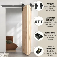 HOMCOM Kit per Porta Scorrevole Pieghevole in Acciaio al Carbonio Nero 152.5x0.5x4 cm(m-5)