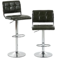 HOMCOM Bar Stools Modern PU Leather Adjustable Breakfast Bar Stools Backrest Set of 2 Green(m-1)
