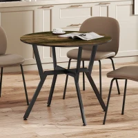HOMCOM Dining Table, Round Kitchen Table with Black Legs, Anti-slip Foot Pads for Living Room, Dining Room 90 x 76 cm, Rustic Brown(m-9)