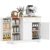 HOMCOM Aparador de Cocina Armario de Cocina 3 Estantes de Puerta Cajón Estantes Ajustables para Comedor 105x40x83 cm Blanco(m-11)