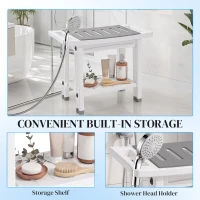 HOMCOM Shower Bench 2-Tier Shower Stool Bathroom with Shelf White and Grey(m-6)