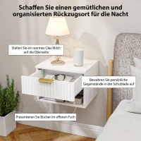 HOMCOM Set de 2 Noptiere Suspendate cu Panouri Canelate, Sertar și Raft, 40x34x29 cm, Alb(m-5)