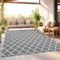 Outsunny Tapete de Exterior Moderno Reversível e Impermeável para Varanda Campismo Praia 182x274cm Cinza e Branco(m-9)