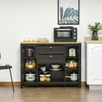 HOMCOM Modern Storage Cabinet, Sideboard with Oak Top, 4 Doors, 2 Drawers and 5 Adjustable Shelves, Black Brown(m-8)
