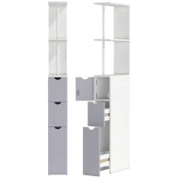 HOMCOM Armário Alto para Casa de Banho com 2 Prateleiras 1 Porta e 2 Gavetas 15x33x136 cm Branco(m-1)