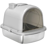 PawHut Lettiera Gatto Chiusa L in Acciaio Inox con Maniglia, Paletta, Pacchetto Deodorante, Antiperdita, Grigio(m-11)