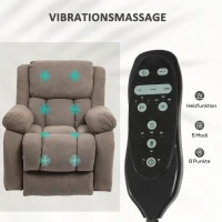 HOMCOM Fernsehsessel mit Massage- und Wärmefunktion, Elektrischer Aufsteh-Sessel, Fernbedienung, Seitentaschen, Hellbraun(m-5)