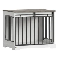 PawHut 80 cm Dog Crate Furniture with Sliding Barn Door for Medium Dogs, White(m-1)