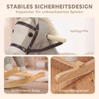AIYAPLAY Schaukelpferd mit Sound und Sicherheitsgriffen, Reitpferd mit Holzgestell für Kleinkinder von 12–36 Monaten, Grau(m-4)