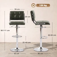 HOMCOM Bar Stools Modern PU Leather Adjustable Breakfast Bar Stools Backrest Set of 2 Green(m-3)